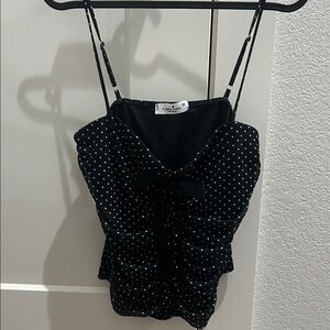 Black Polka Dot Ruched Top